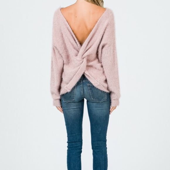 🍂 Knot Accent Open Back Sweater - Picture 3 of 8